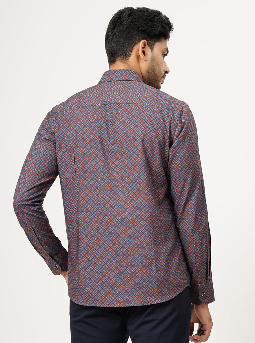 Maroon Printed Slim Fit Party Wear Shirt | JB Studio