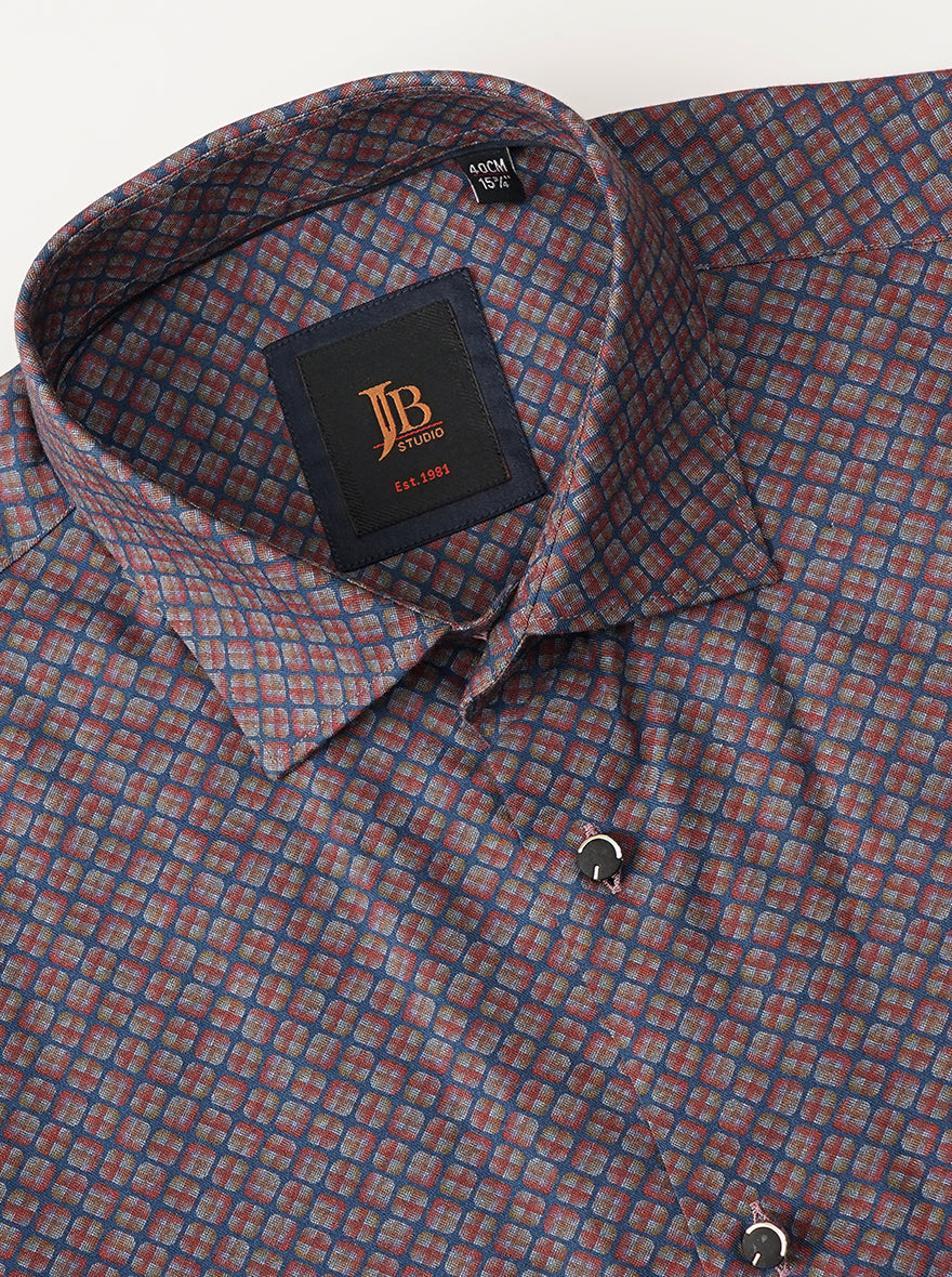 Maroon Printed Slim Fit Party Wear Shirt | JB Studio