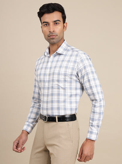 Light Blue Checked Slim Fit Formal Shirt | Metal