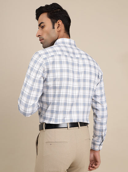 Light Blue Checked Slim Fit Formal Shirt | Metal