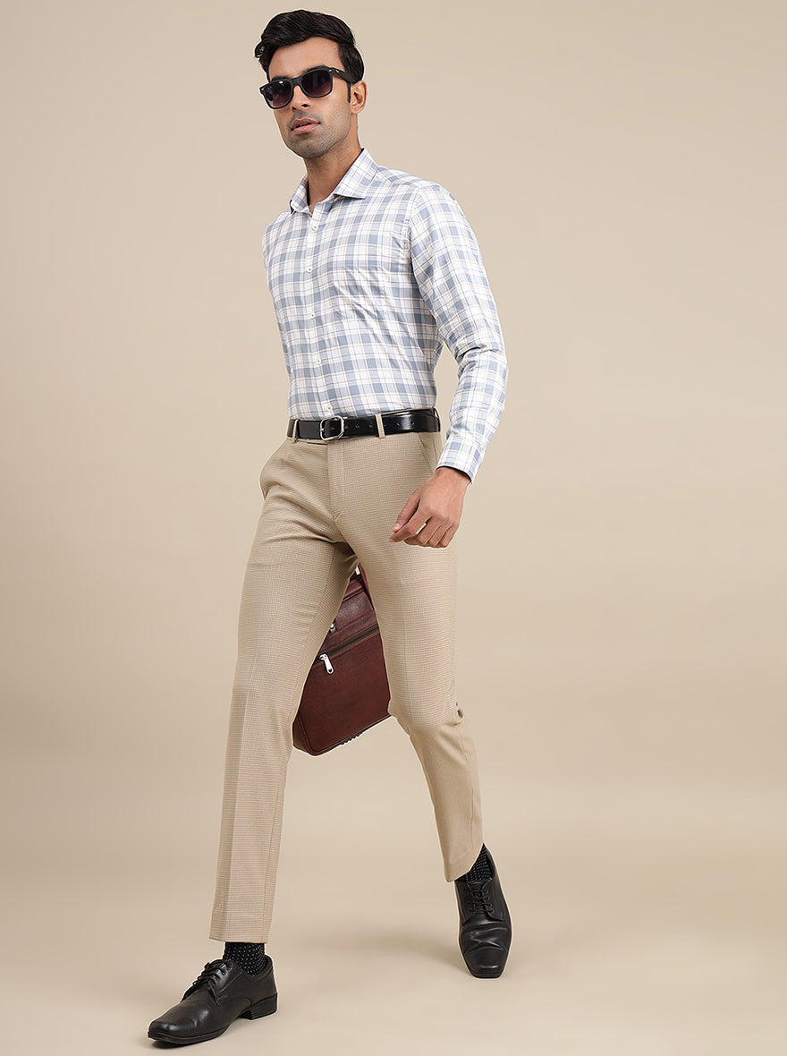 Light Blue Checked Slim Fit Formal Shirt | Metal