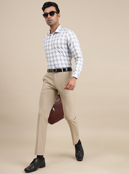 Light Blue Checked Slim Fit Formal Shirt | Metal