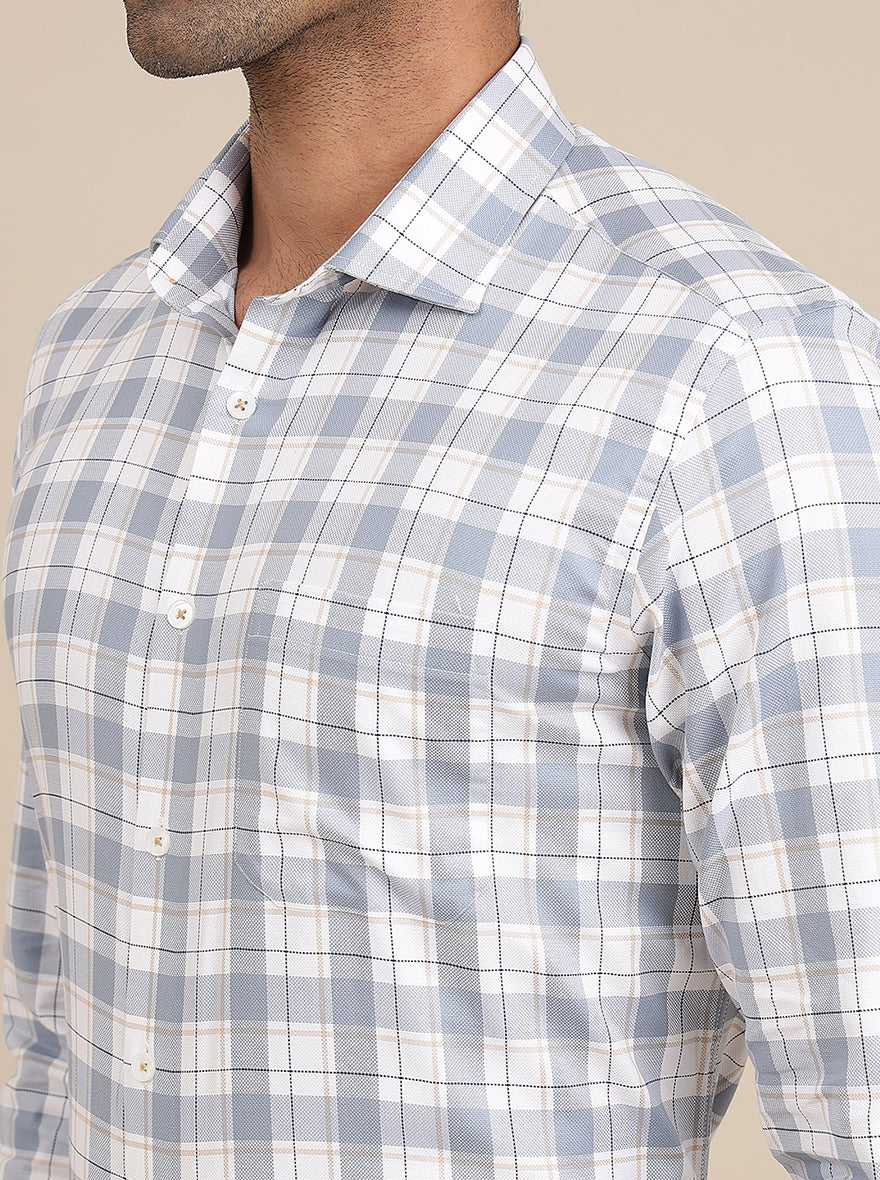 Light Blue Checked Slim Fit Formal Shirt | Metal