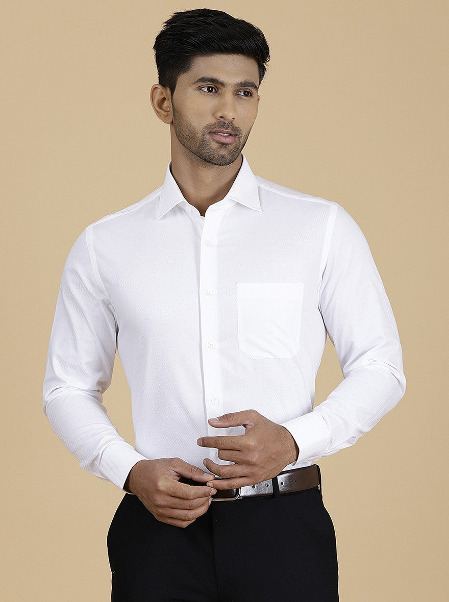 White Solid Slim Fit Formal Shirt | Metal