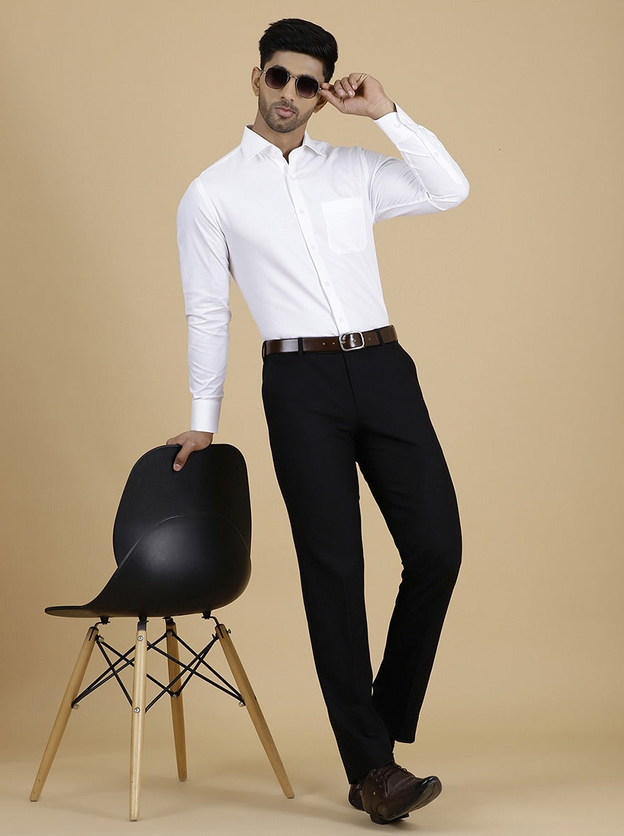 White Solid Slim Fit Formal Shirt | Metal