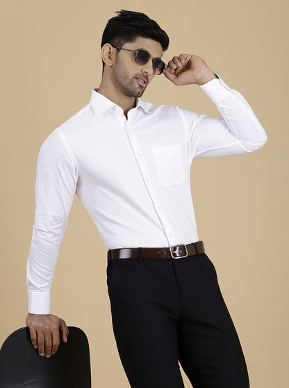 White Solid Slim Fit Formal Shirt | Metal