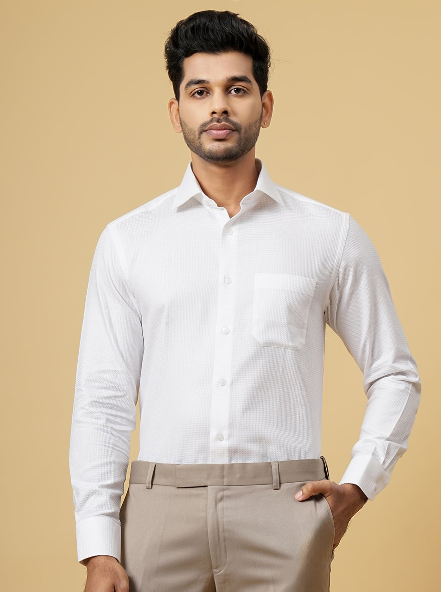 White Solid Slim Fit Formal Shirt | Metal