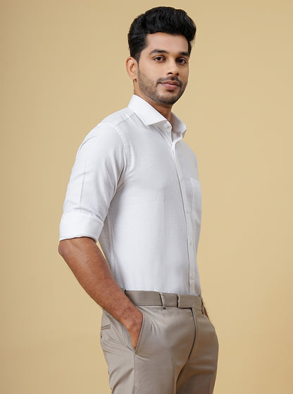 White Solid Slim Fit Formal Shirt | Metal