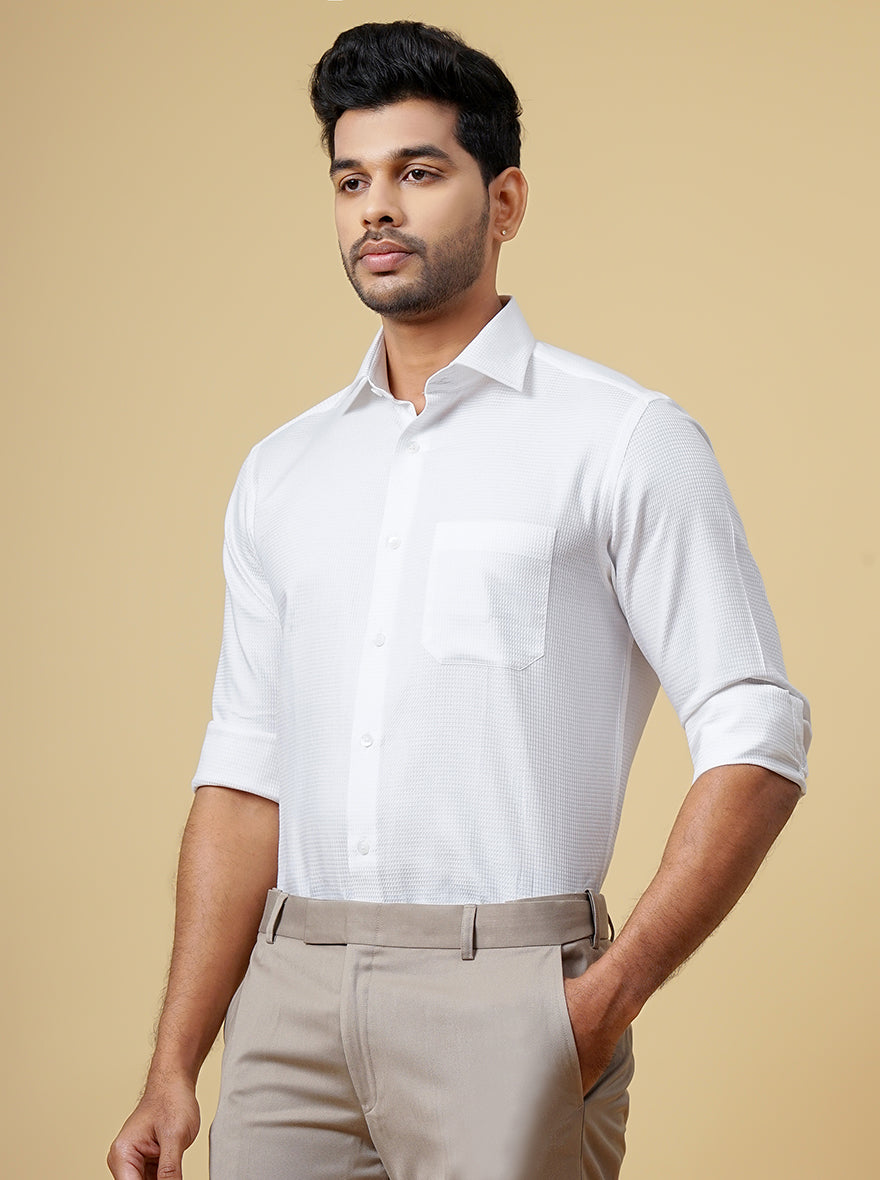 White Solid Slim Fit Formal Shirt | Metal