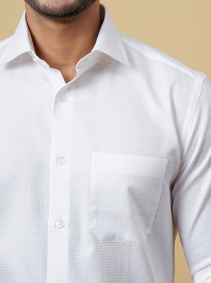 White Solid Slim Fit Formal Shirt | Metal