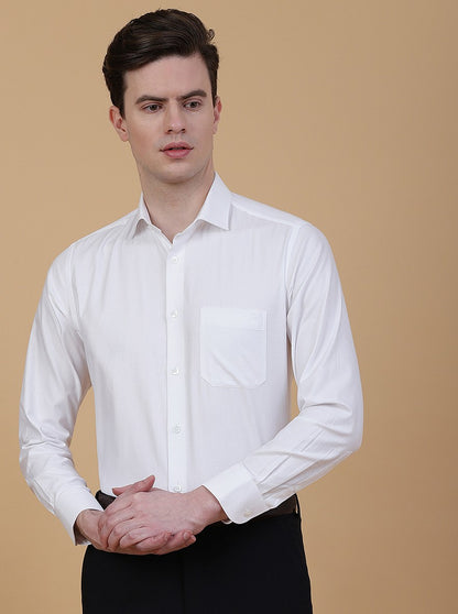 White Solid Slim Fit Formal Shirt | Metal