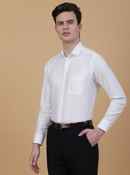 White Solid Slim Fit Formal Shirt | Metal