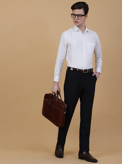 White Solid Slim Fit Formal Shirt | Metal