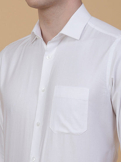 White Solid Slim Fit Formal Shirt | Metal