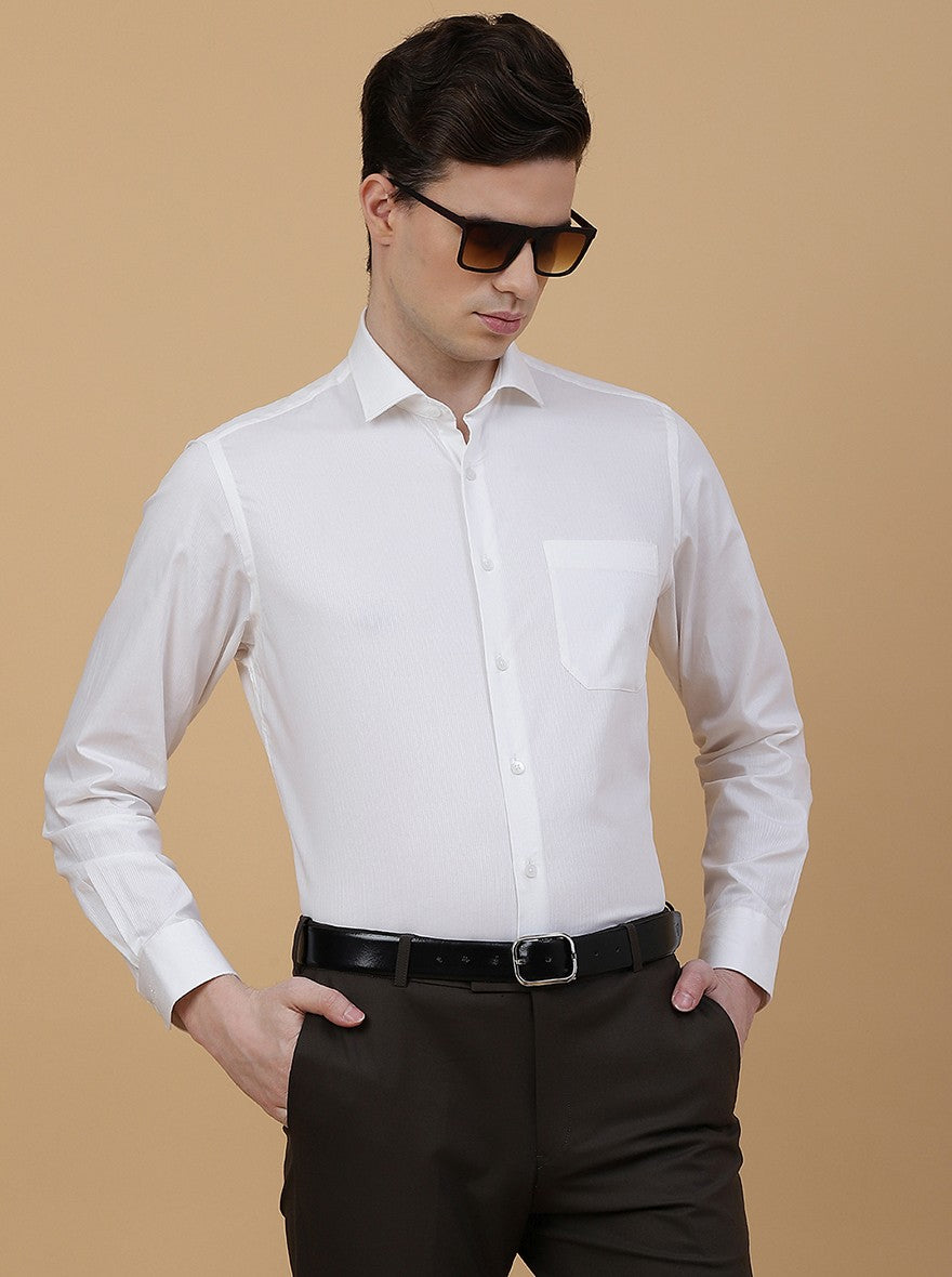 White Solid Slim Fit Formal Shirt | Metal