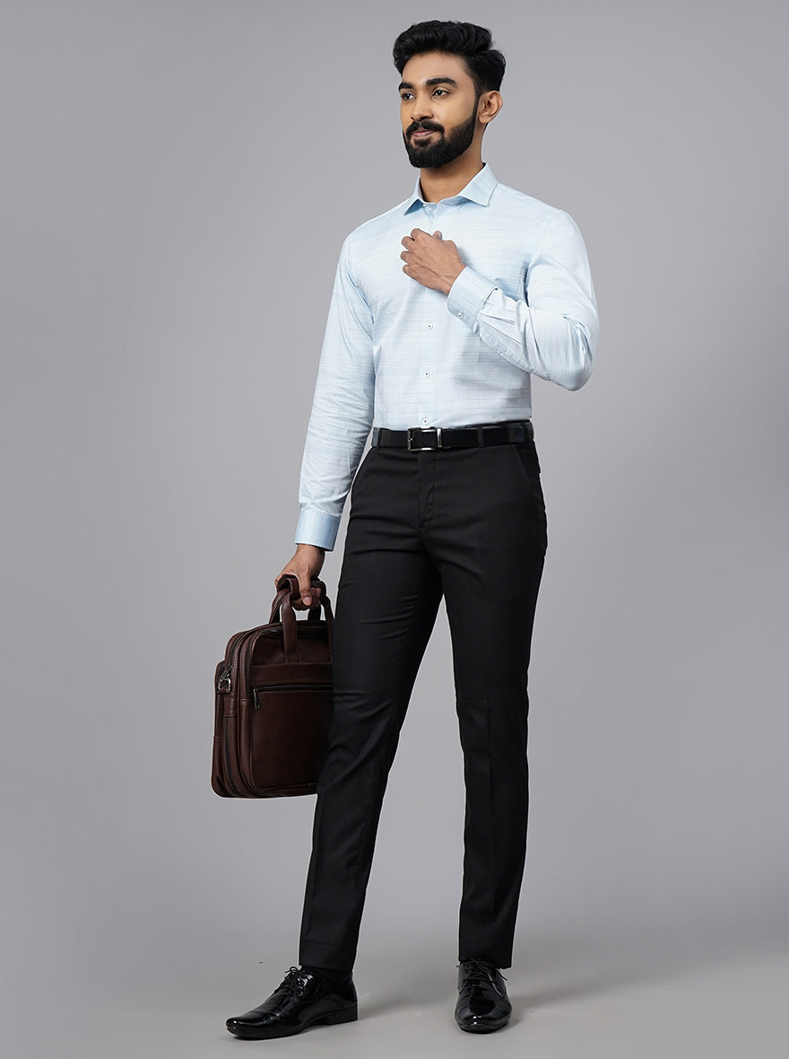 Light Blue Striped Slim Fit Formal Shirt | Metal