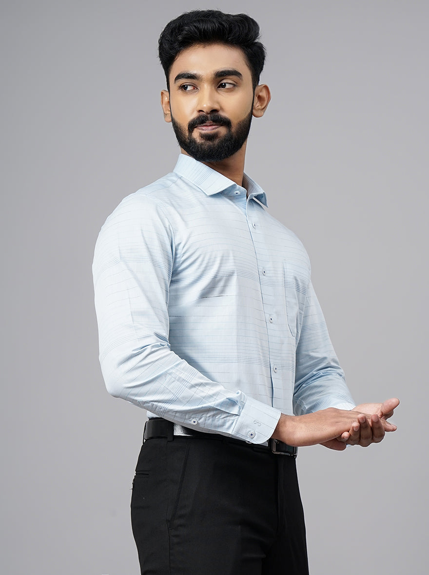Light Blue Striped Slim Fit Formal Shirt | Metal