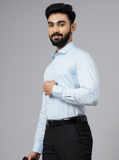 Light Blue Striped Slim Fit Formal Shirt | Metal