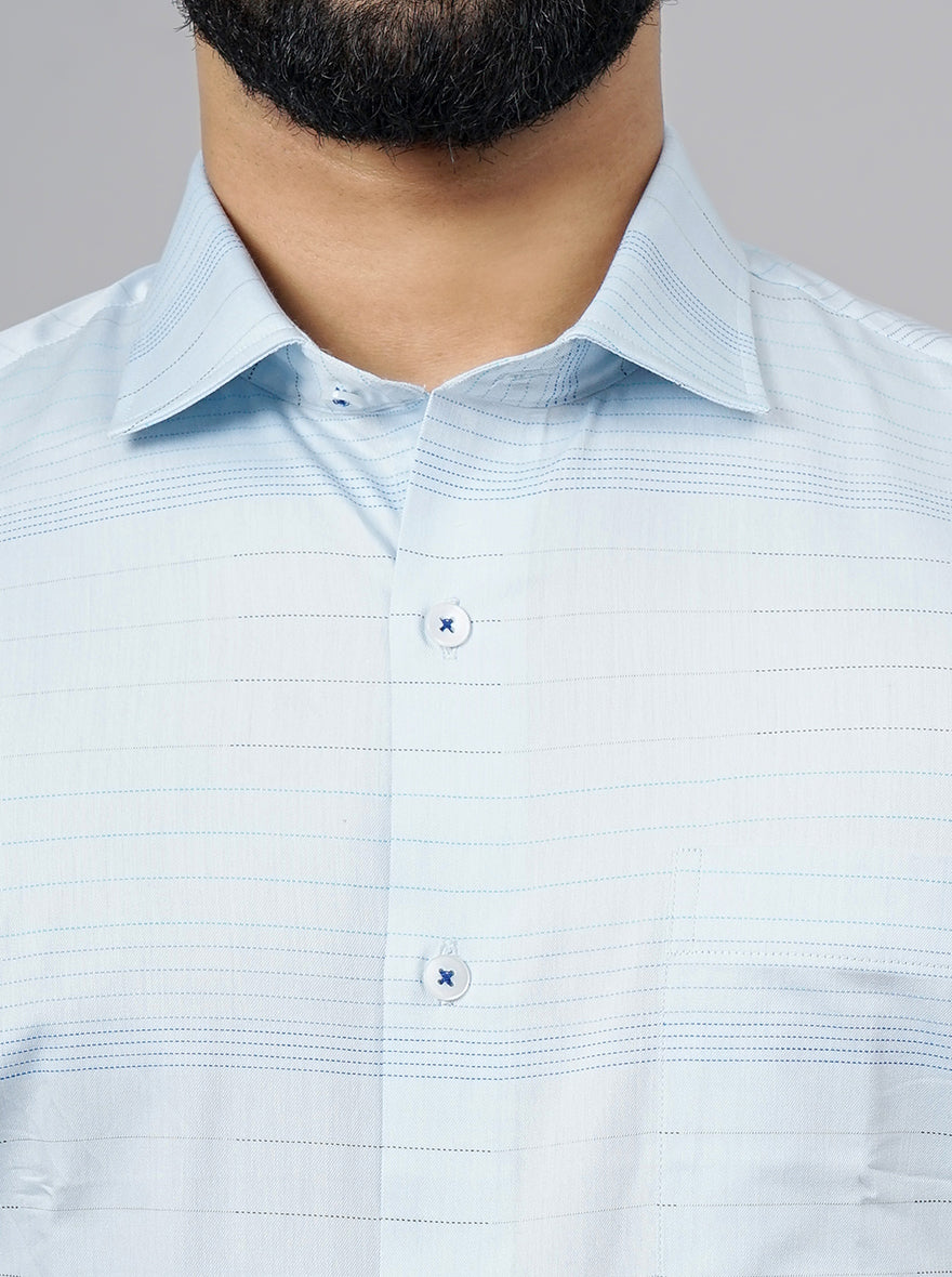 Light Blue Striped Slim Fit Formal Shirt | Metal