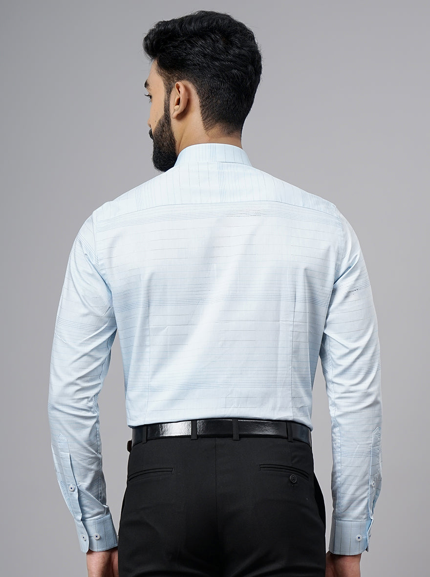 Light Blue Striped Slim Fit Formal Shirt | Metal