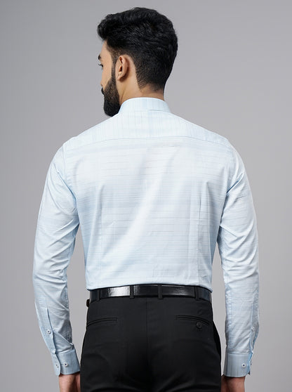 Light Blue Striped Slim Fit Formal Shirt | Metal