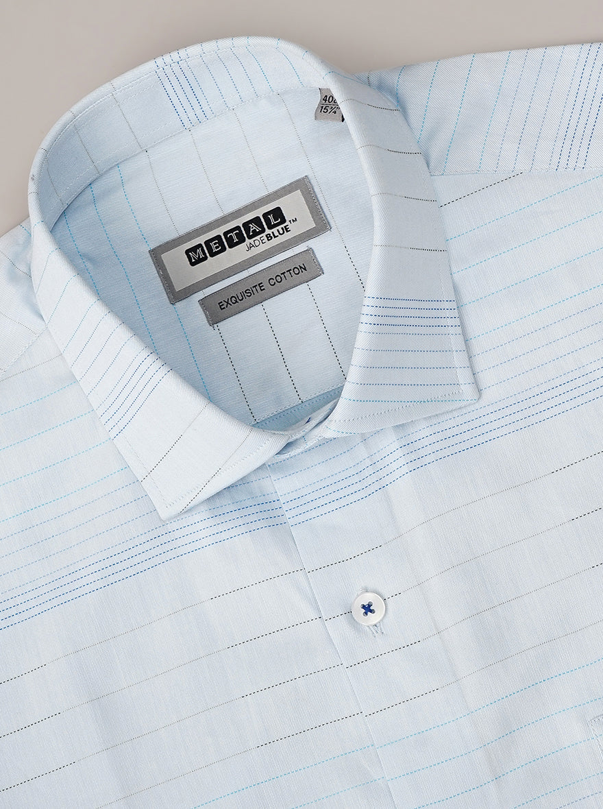 Light Blue Striped Slim Fit Formal Shirt | Metal