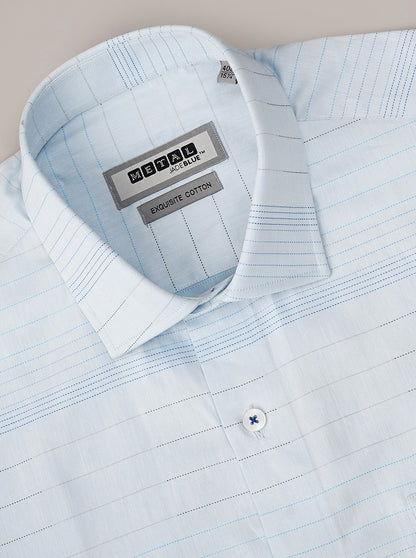 Light Blue Striped Slim Fit Formal Shirt | Metal