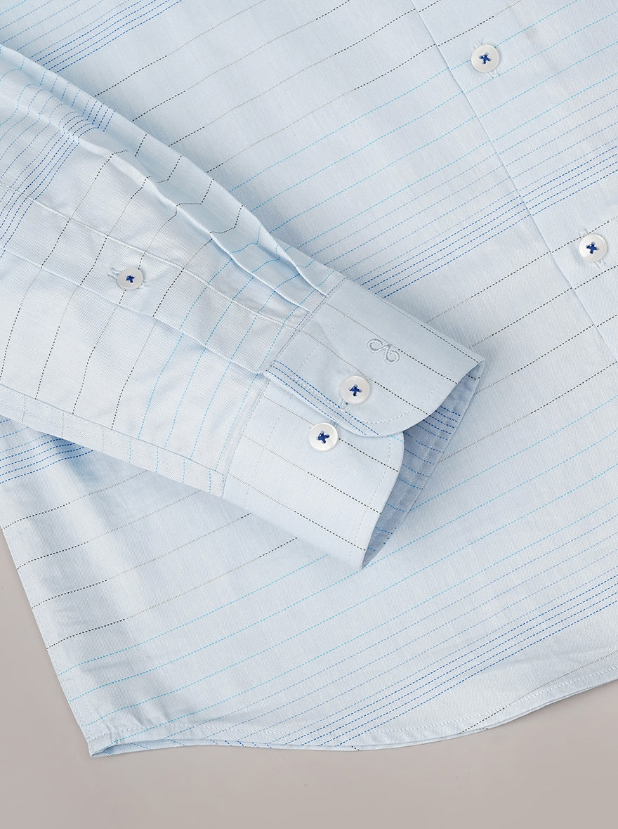 Light Blue Striped Slim Fit Formal Shirt | Metal