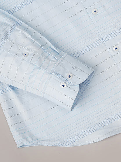 Light Blue Striped Slim Fit Formal Shirt | Metal