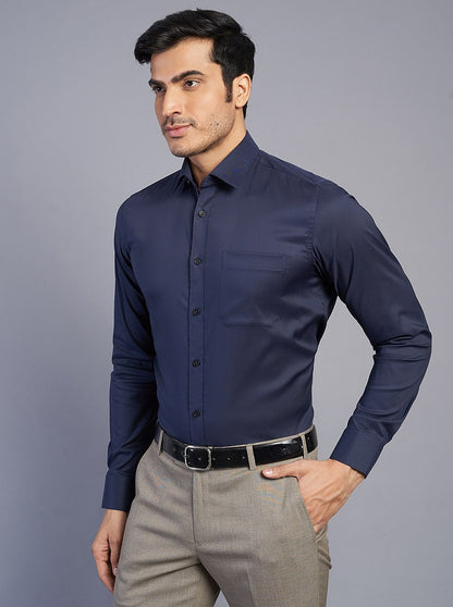 Navy Blue Solid Slim Fit Formal Shirt | JadeBlue Youth