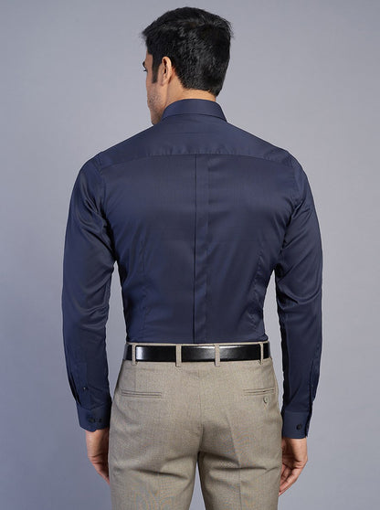 Navy Blue Solid Slim Fit Formal Shirt | JadeBlue Youth