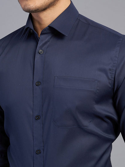 Navy Blue Solid Slim Fit Formal Shirt | JadeBlue Youth