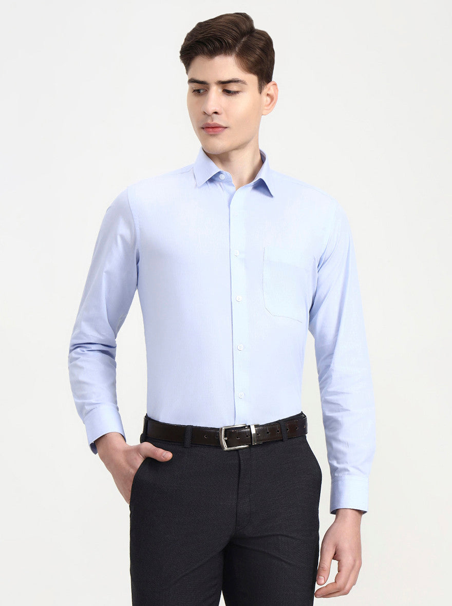 Blue Solid Regular Fit Formal Shirt | JadeBlue