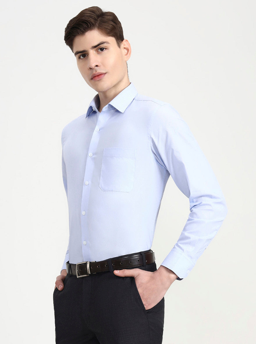 Blue Solid Regular Fit Formal Shirt | JadeBlue