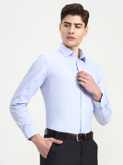 Blue Solid Regular Fit Formal Shirt | JadeBlue