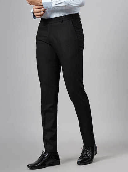 Black Solid Super Slim Fit Formal Trouser | JadeBlue
