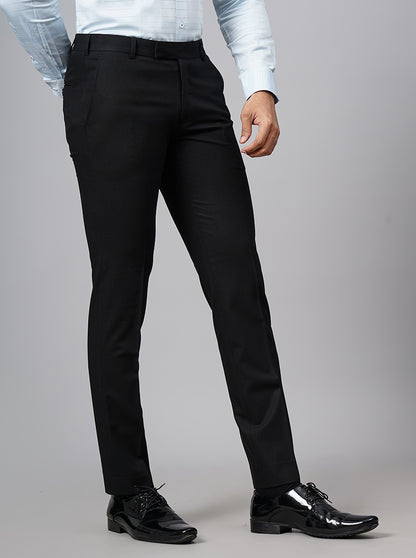 Black Solid Super Slim Fit Formal Trouser | JadeBlue