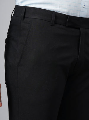 Black Solid Super Slim Fit Formal Trouser | JadeBlue