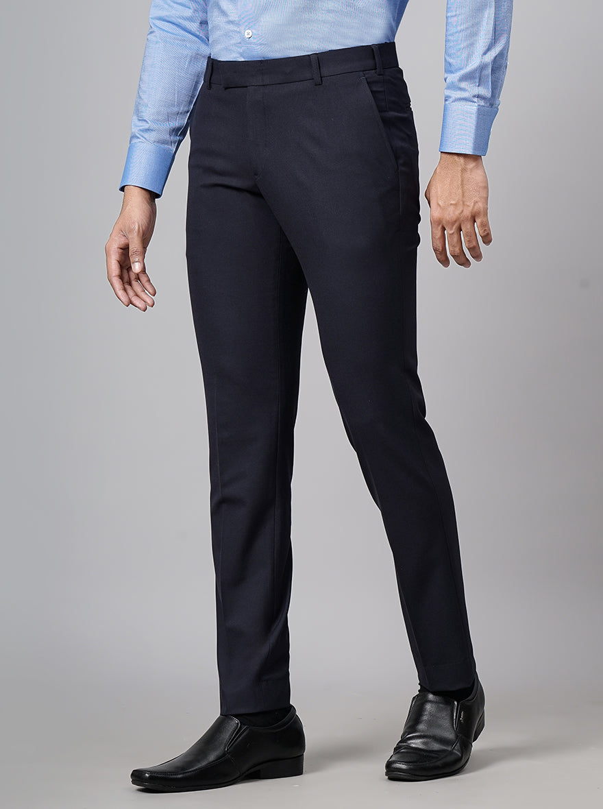 Navy Blue Solid Super Slim Fit Formal Trouser | JadeBlue Youth