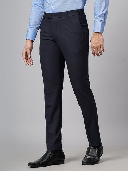 Navy Blue Solid Super Slim Fit Formal Trouser | JadeBlue Youth