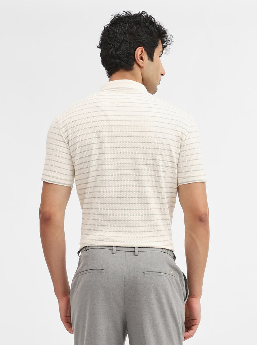 Butter Grey Striped Slim Fit Polo T-Shirt | JadeBlue