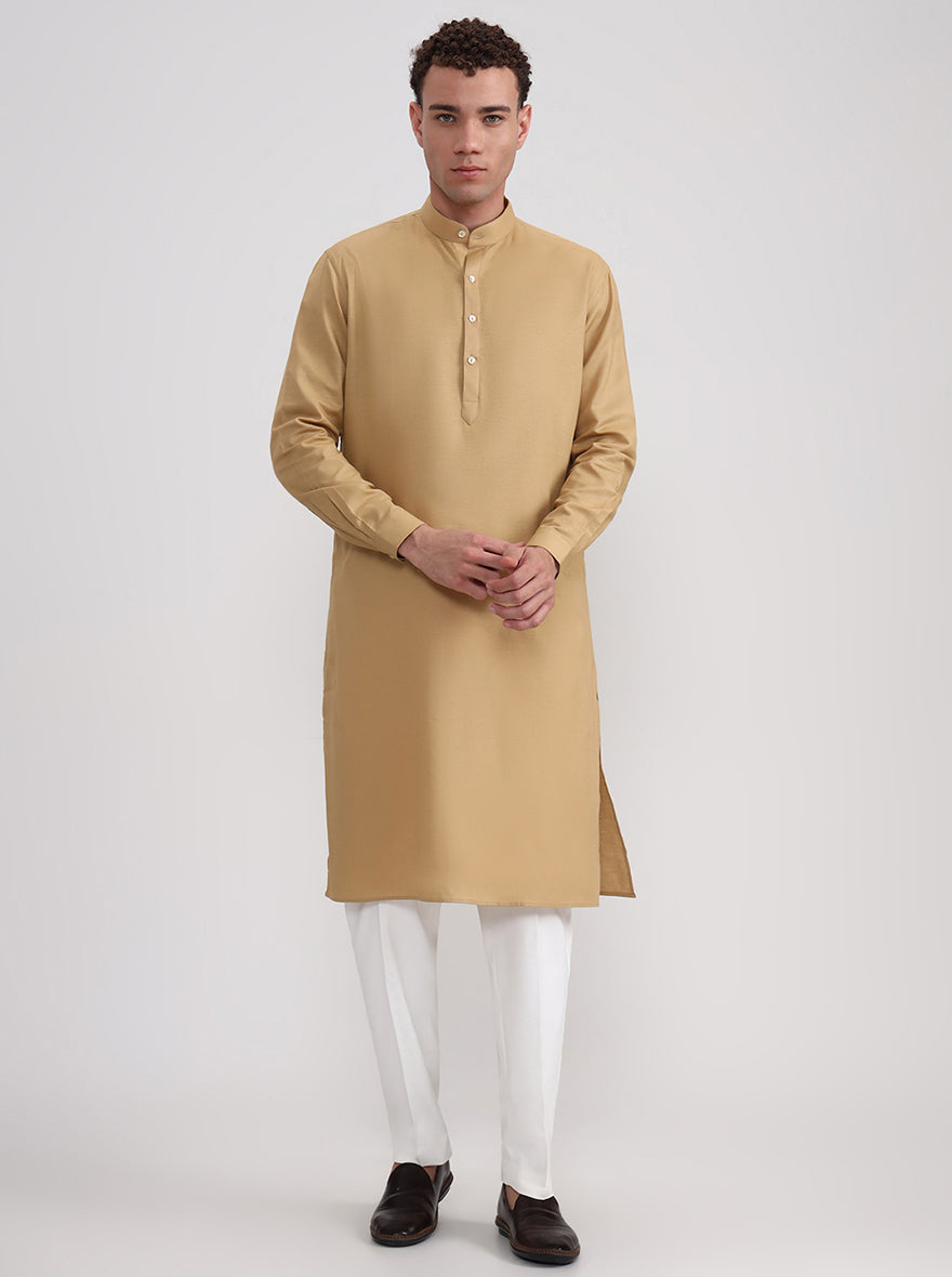 Khaki Solid Regular Fit Modi Kurta | JadeBlue