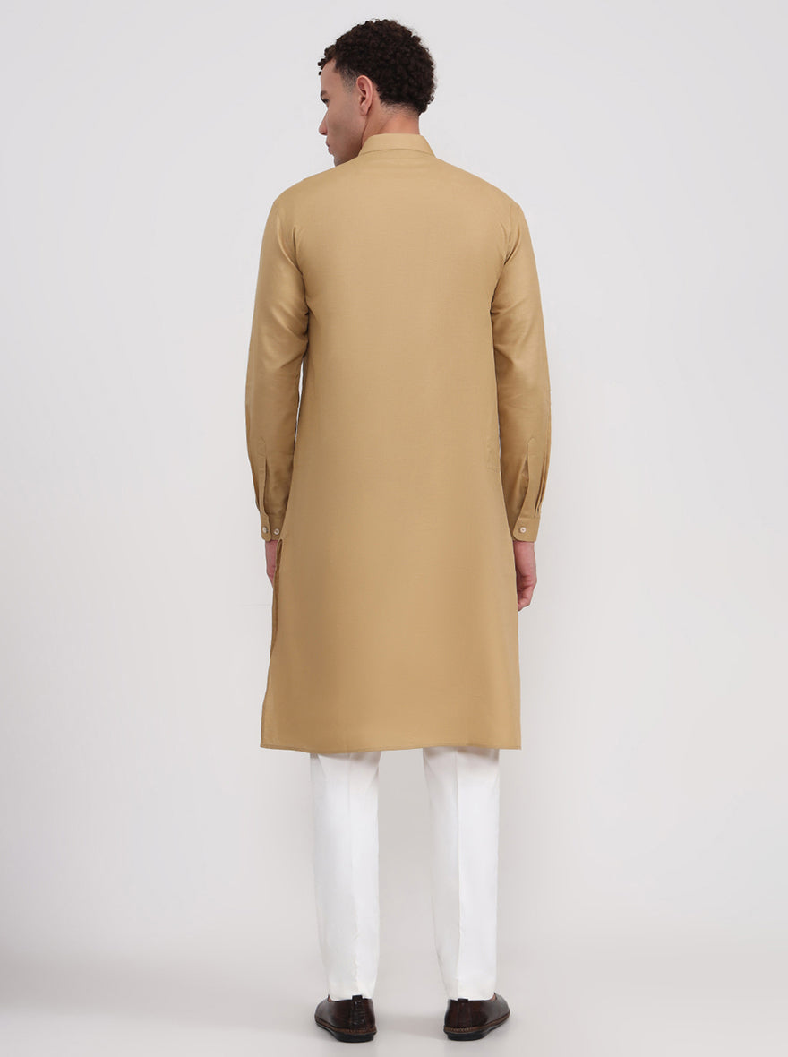 Khaki Solid Regular Fit Modi Kurta | JadeBlue