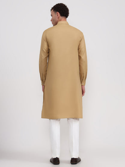 Khaki Solid Regular Fit Modi Kurta | JadeBlue