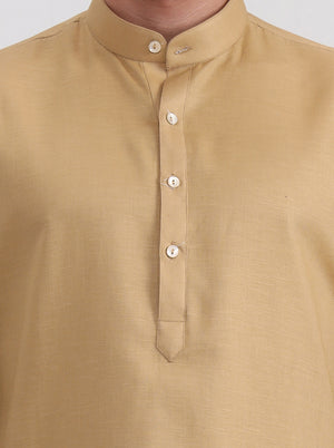 Khaki Solid Regular Fit Modi Kurta | JadeBlue