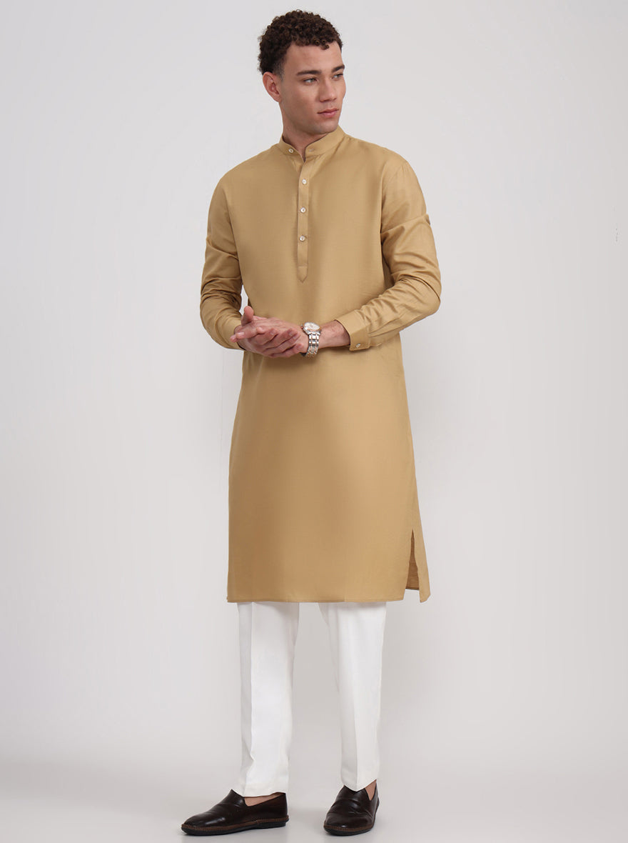 Khaki Solid Regular Fit Modi Kurta | JadeBlue