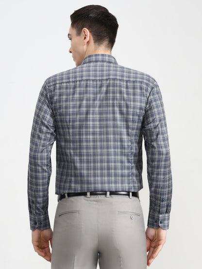 Dark Blue Checked Slim Fit Formal Shirt | Greenfibre