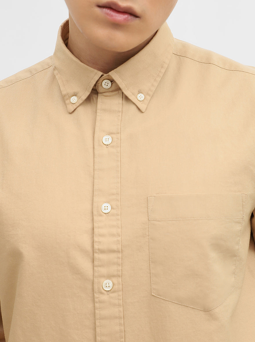Khaki Solid Slim Fit Casual Shirt | Greenfibre