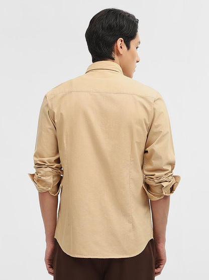 Khaki Solid Slim Fit Casual Shirt | Greenfibre