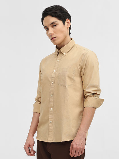 Khaki Solid Slim Fit Casual Shirt | Greenfibre